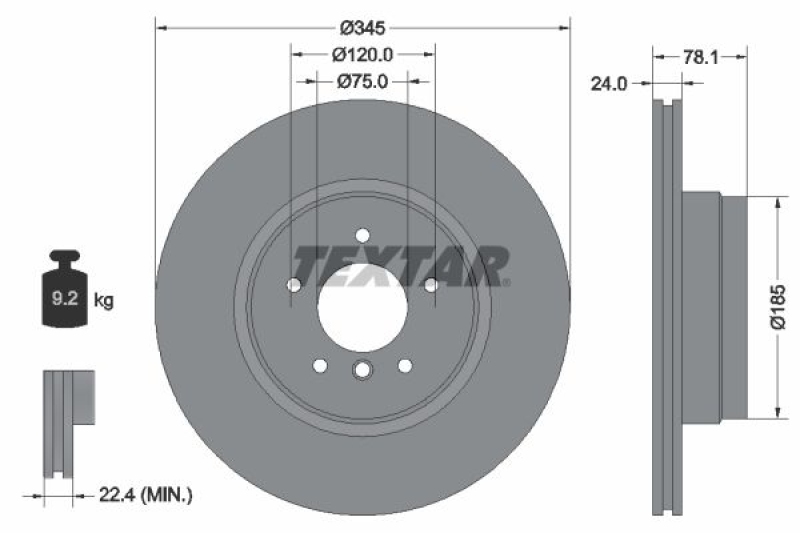 2x TEXTAR Bremsscheibe PRO+ 92161205