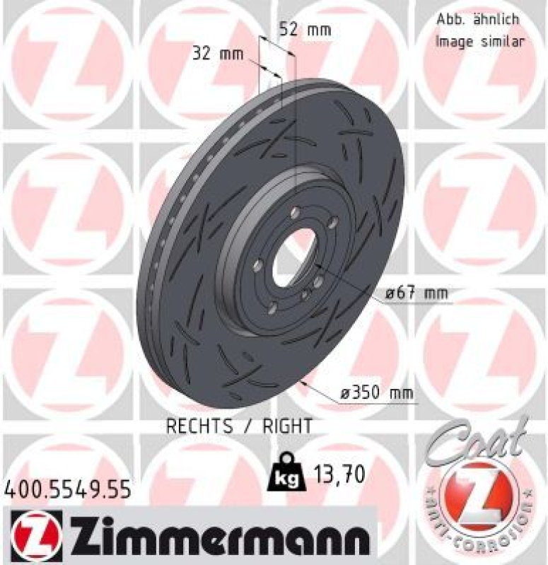 1x Zimmermann Bremsscheibe Black Z Ø350mm Vorne rechts passend fü...