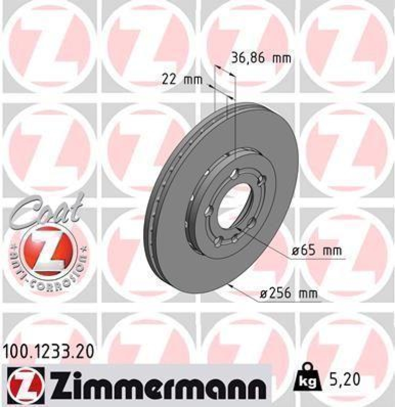 2x Zimmermann Bremsscheiben Coat Z Ø256mm Vorne passend für VW Go...
