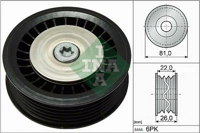 INA Deflection/Guide Pulley, v-ribbed belt