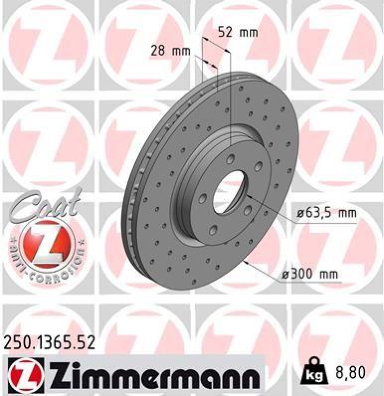 2x Zimmermann Bremsscheiben Coat Z Ø300mm Vorne passend für Ford Mondeo 4 2.0 250.1365.52
