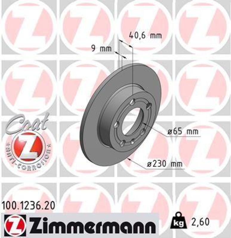 2x Zimmermann Bremsscheiben Coat Z Ø230mm Hinten passend für VW Golf 4 5 Skoda 2 100.1236.20