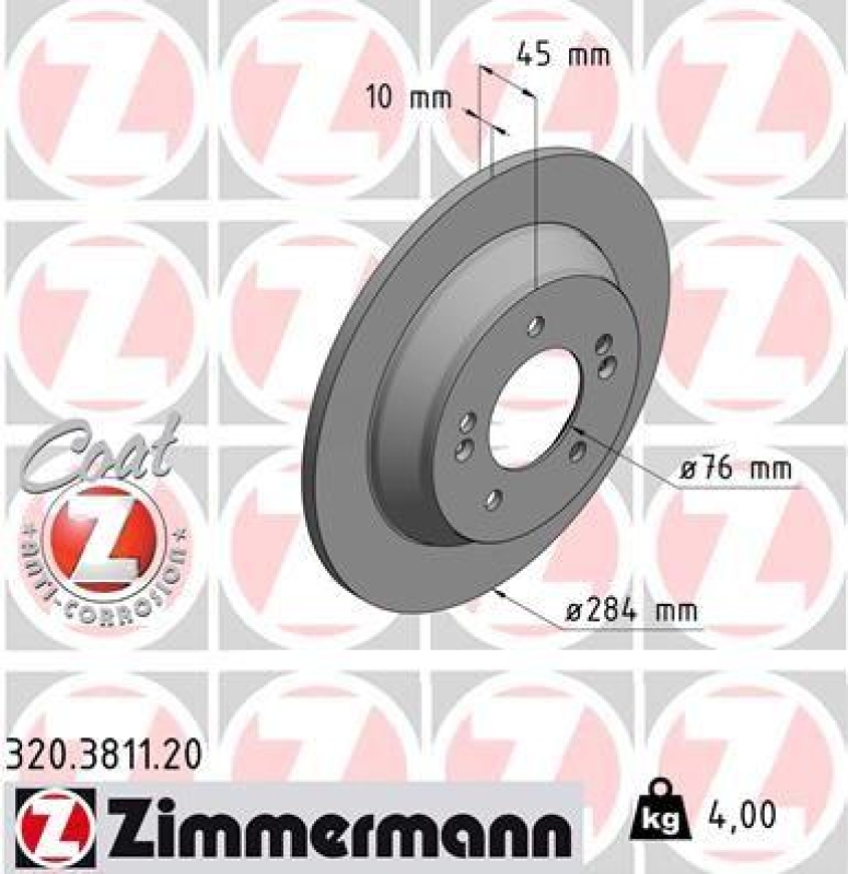 2x Zimmermann Bremsscheiben Coat Z Ø284mm Hinten passend für KIA Carens 4 1.6 320.3811.20