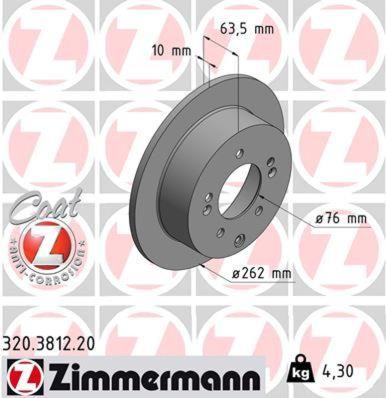 2x Zimmermann Bremsscheiben Coat Z Ø262mm Hinten passend für KIA Soul 1 1.6 Cvvt 320.3812.20