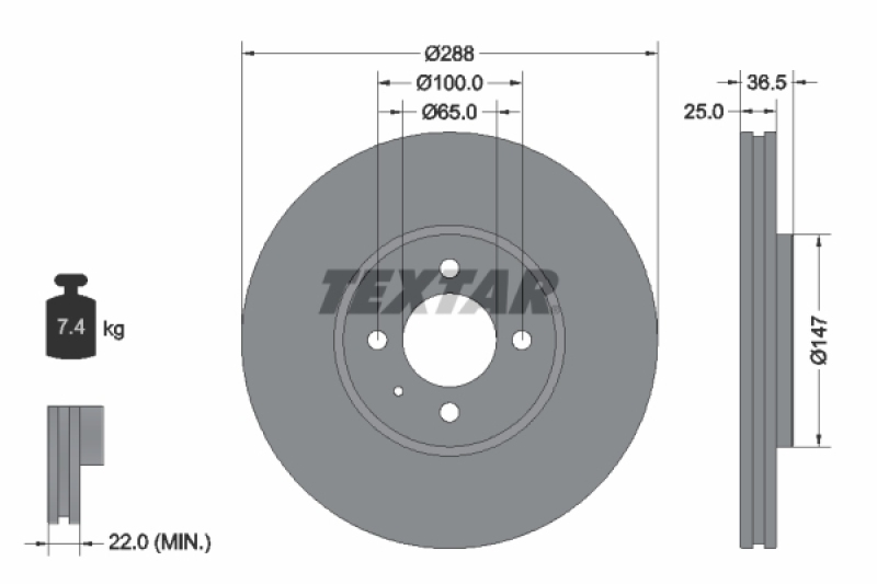 2x TEXTAR Bremsscheibe PRO 92302303
