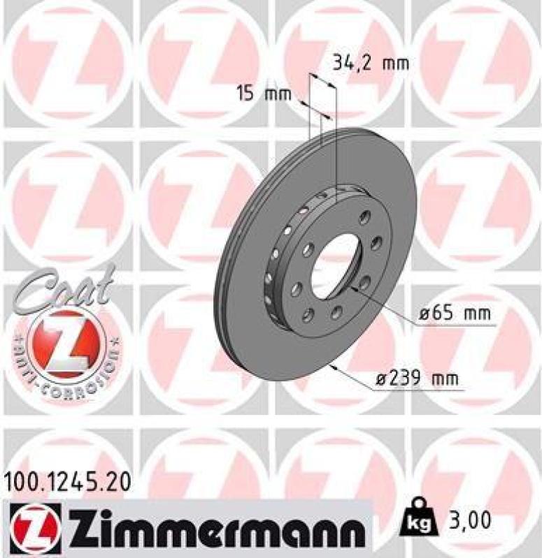 2x Zimmermann Bremsscheiben Coat Z Ø239mm Vorne passend für VW Lupo 6X1 Audi A2 100.1245.20