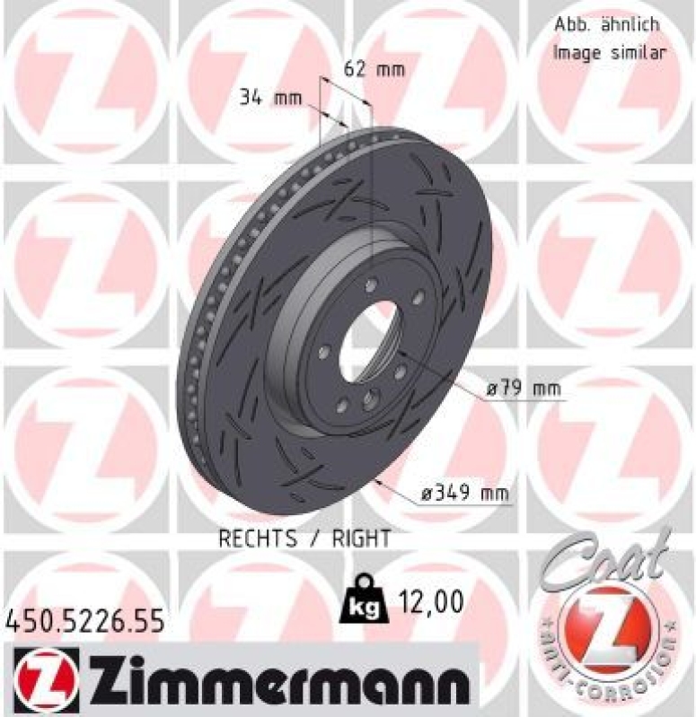 1x Zimmermann Bremsscheibe Black Z Ø349mm Vorne rechts passend fü...