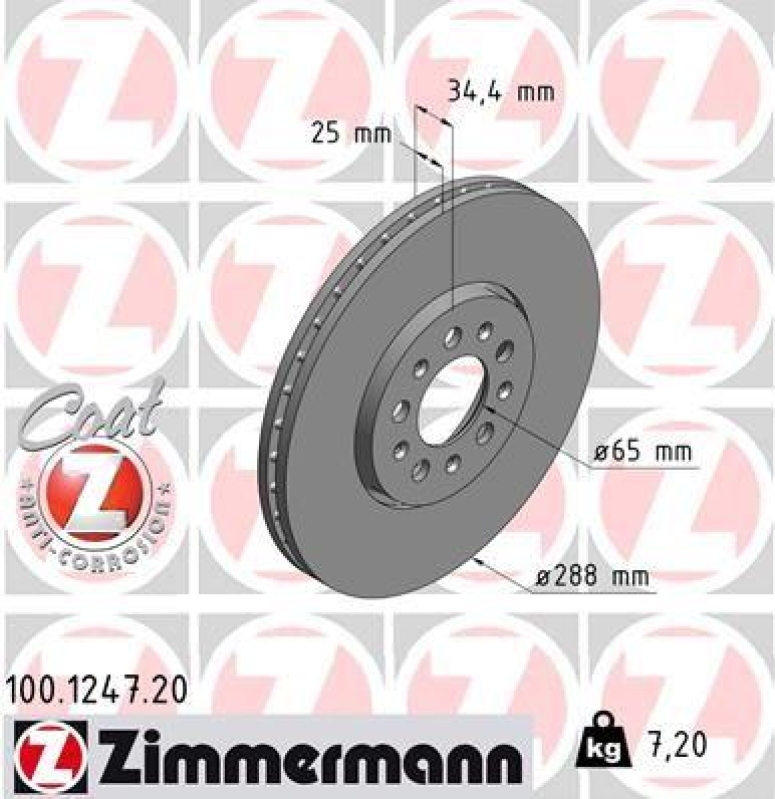 2x Zimmermann Bremsscheiben Coat Z Ø288mm Vorne passend für VW Polo 4 1.2 Golf 100.1247.20