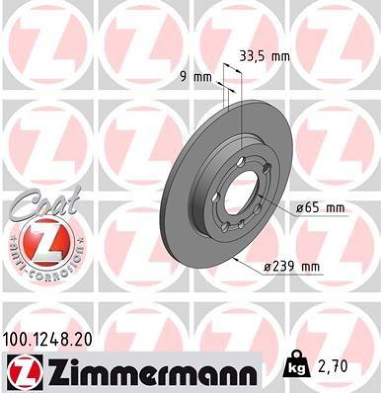2x Zimmermann Bremsscheiben Coat Z Ø239mm Hinten passend für VW Bora 1J2 Audi TT 100.1248.20