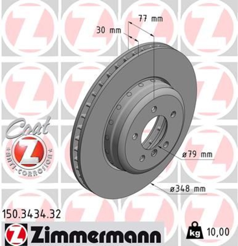 2x Zimmermann Bremsscheiben Formula Coat Z Ø348mm Vorne passend fü...