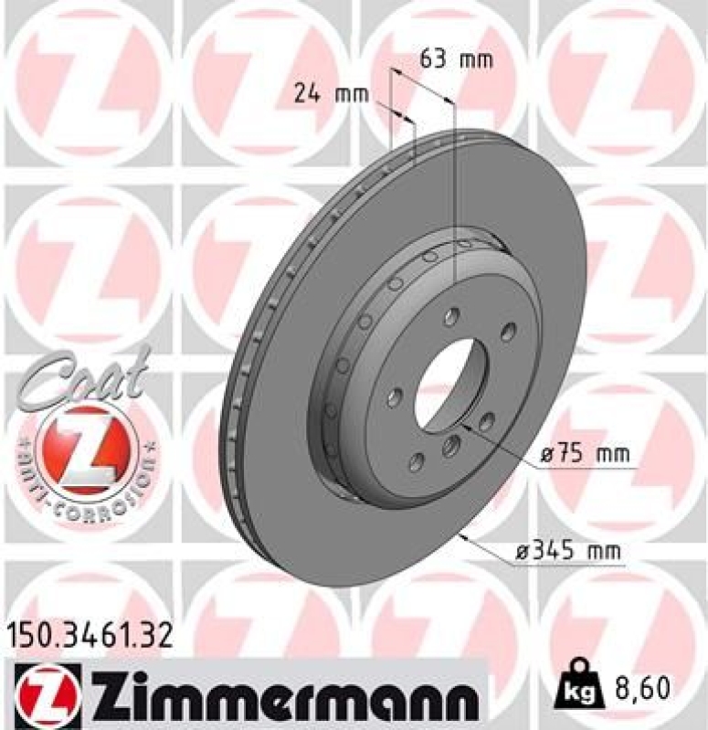 2x Zimmermann Bremsscheiben Formula Coat Z Ø345mm Hinten passend f&uum...