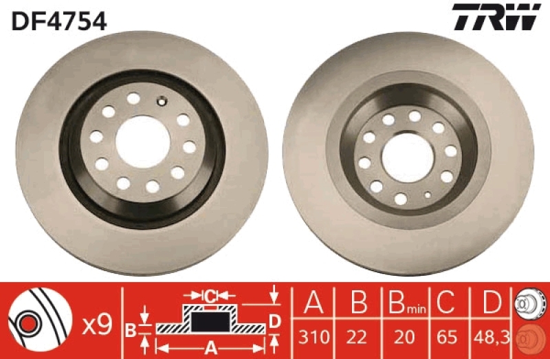 2x TRW Bremsscheibe DF4754