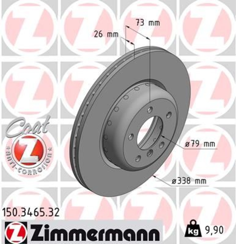 2x Zimmermann Bremsscheiben Formula Coat Z Ø338mm Vorne passend fü...