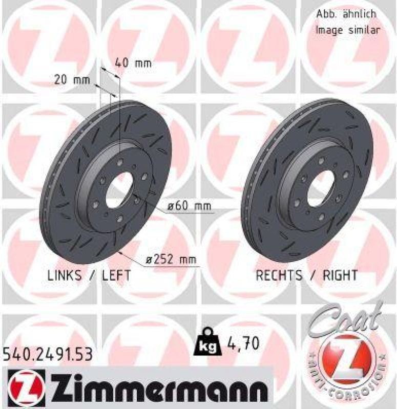 2x ZIMMERMANN Bremsscheibe BLACK Z 540.2491.53