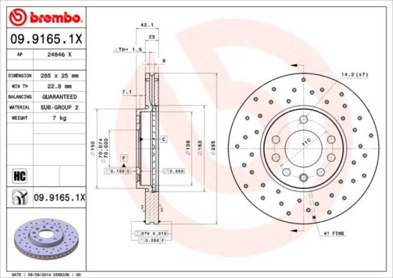 Brembo Xtra Line Bremsscheiben 285mm + Bremsbeläge Vorne passend fü...