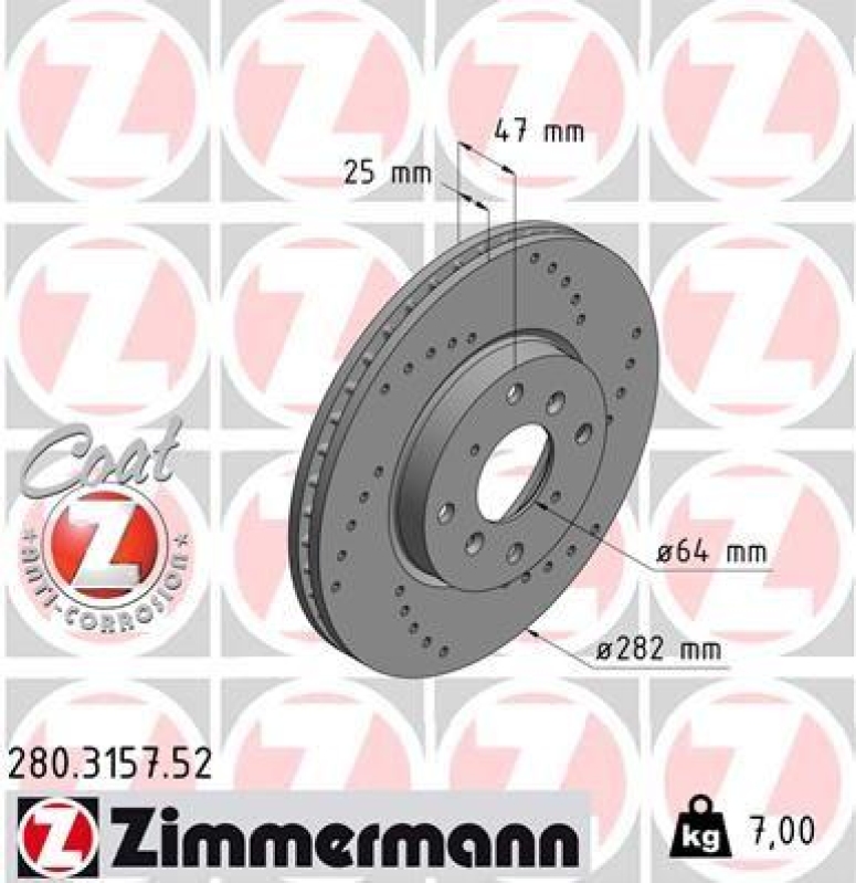 2x Zimmermann Bremsscheiben Coat Z Ø282mm Vorne passend für Honda Accord 6 1.8 280.3157.52