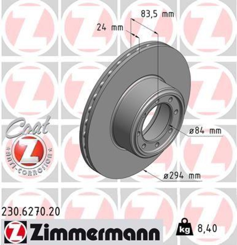 2x Zimmermann Bremsscheiben Coat Z Ø294mm Hinten passend für Iveco Daily 4 230.6270.20