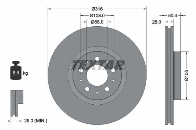 2x TEXTAR Bremsscheibe PRO 92126603