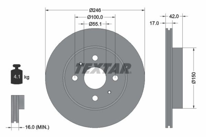 2x TEXTAR Bremsscheibe PRO 92165603