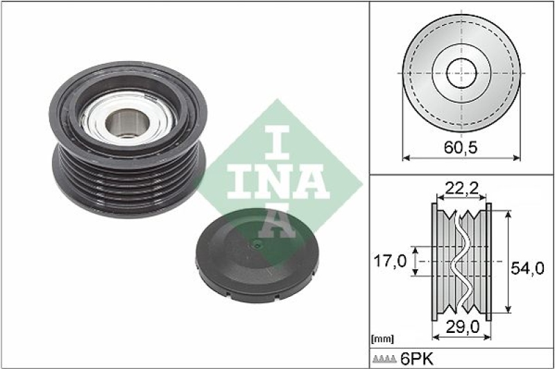 INA Deflection/Guide Pulley, V-ribbed belt