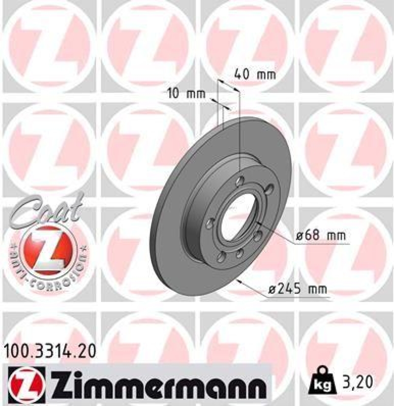 2x Zimmermann Bremsscheiben Coat Z Ø245mm Hinten passend für Audi A4 B7 8ED B6 100.3314.20