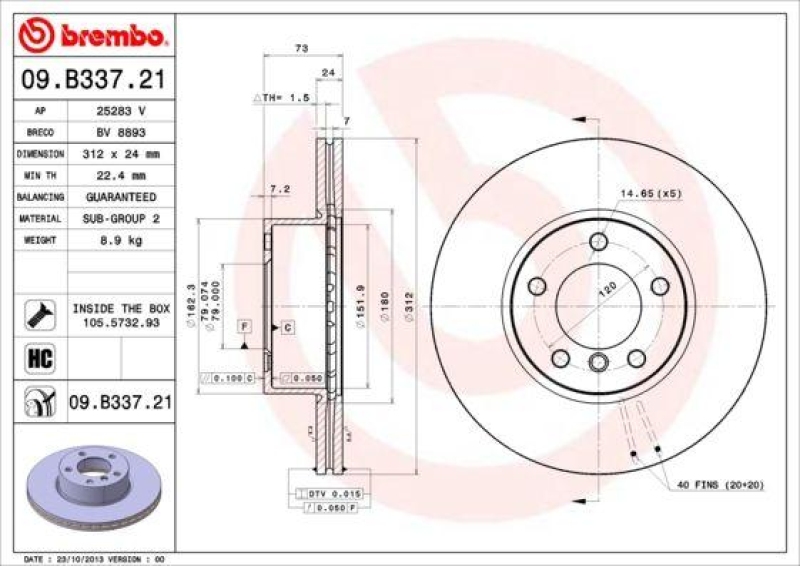 Brembo Bremsscheiben Ø312mm Satz vorne passend für BMW 3er E91 E9...