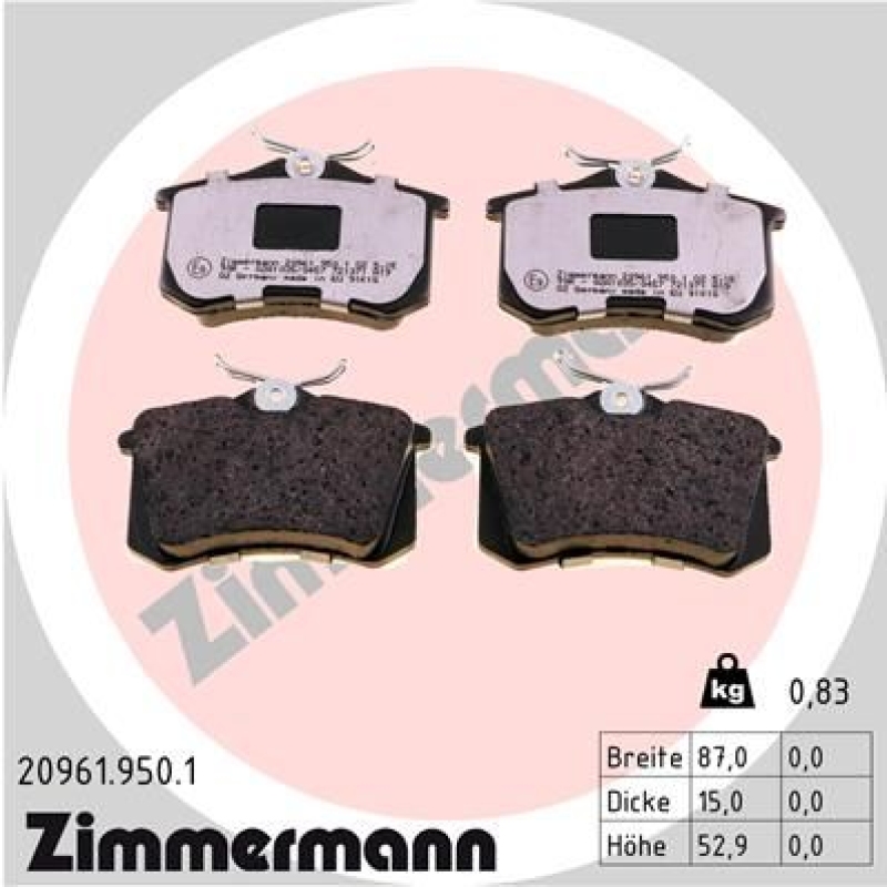 ZIMMERMANN Brake Pad Set, disc brake rd:z