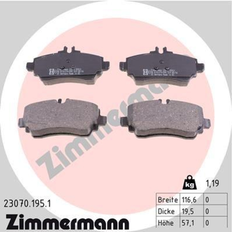 ZIMMERMANN Bremsbelagsatz, Scheibenbremse 23070.195.1