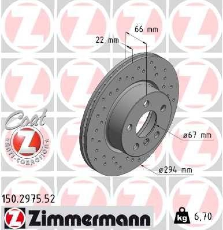 2x Zimmermann Bremsscheiben Coat Z Ø294mm Vorne passend für BMW 3 G20 G80 G28 150.2975.52
