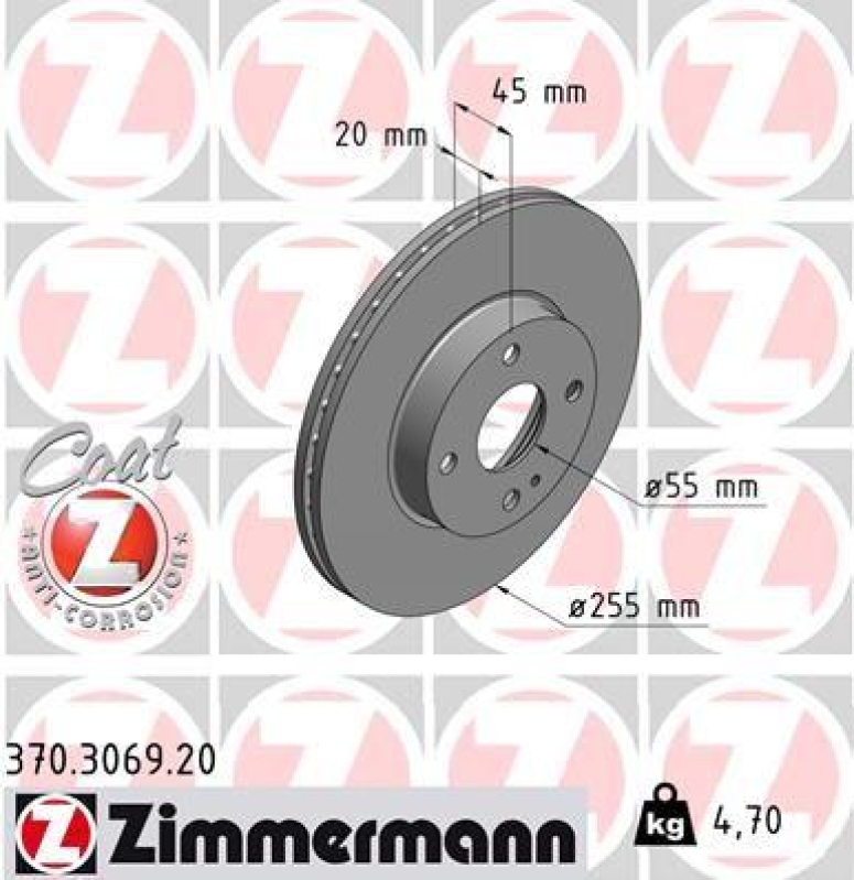 2x Zimmermann Bremsscheiben Coat Z Ø255mm Vorne passend für Mazda MX-5 2 1.6 1 370.3069.20