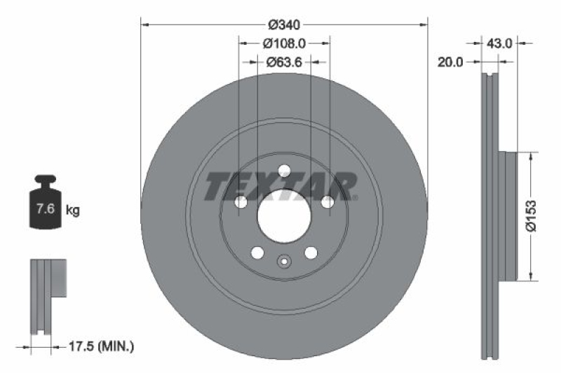 2x TEXTAR Bremsscheibe PRO 92304503