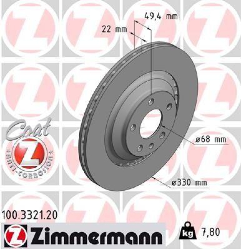 2x Zimmermann Bremsscheiben Coat Z Ø330mm Hinten passend für Audi A6 C6 4F5 3.0 100.3321.20