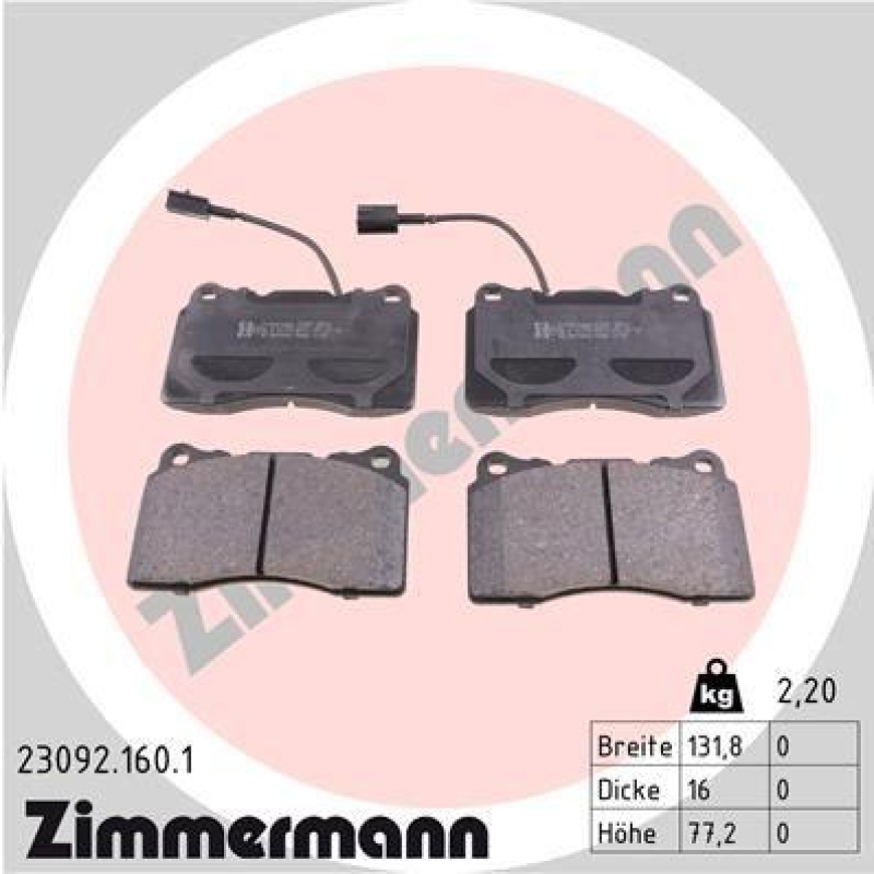 ZIMMERMANN Bremsbelagsatz, Scheibenbremse 23092.160.1