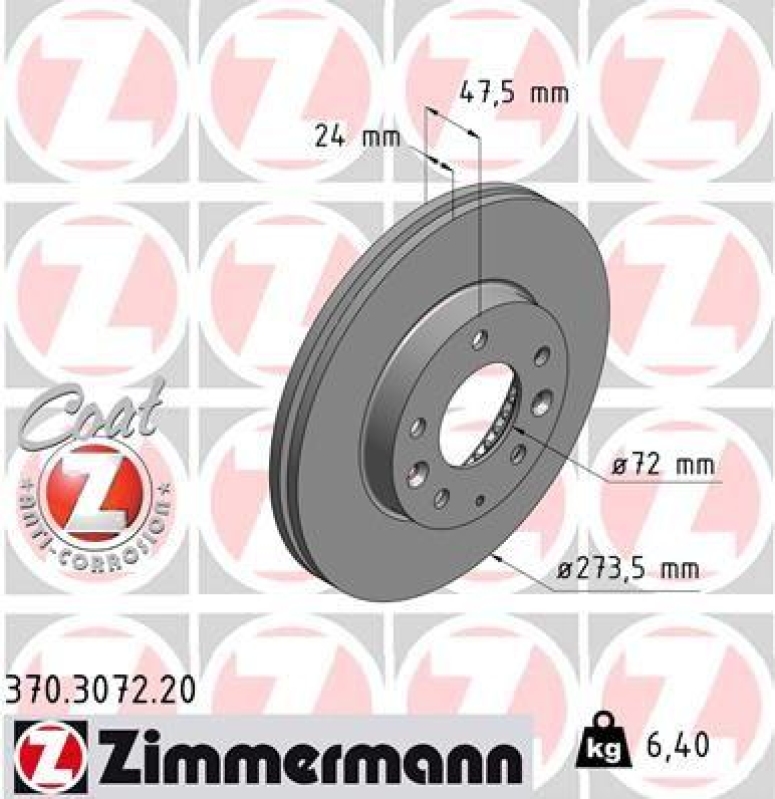 2x Zimmermann Bremsscheiben Coat Z Ø273.5mm Vorne passend für Mazda 6 Premacy 6 370.3072.20