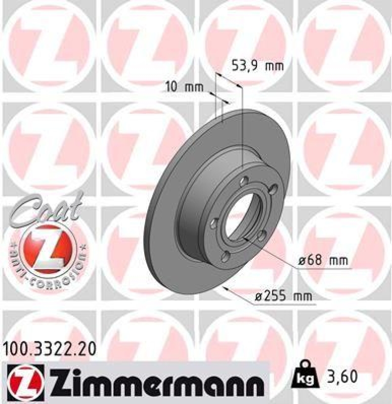 2x Zimmermann Bremsscheiben Coat Z Ø255mm Hinten passend für Audi A6 C5 4B5 2.5 100.3322.20
