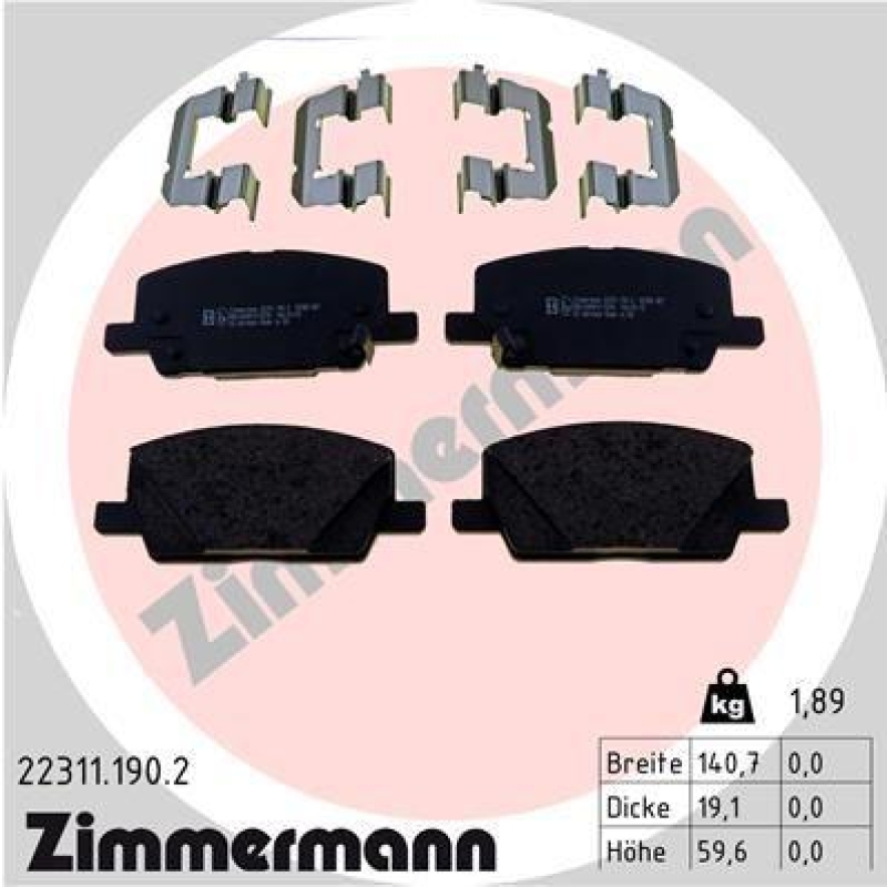 ZIMMERMANN Bremsbelagsatz, Scheibenbremse 22311.190.2