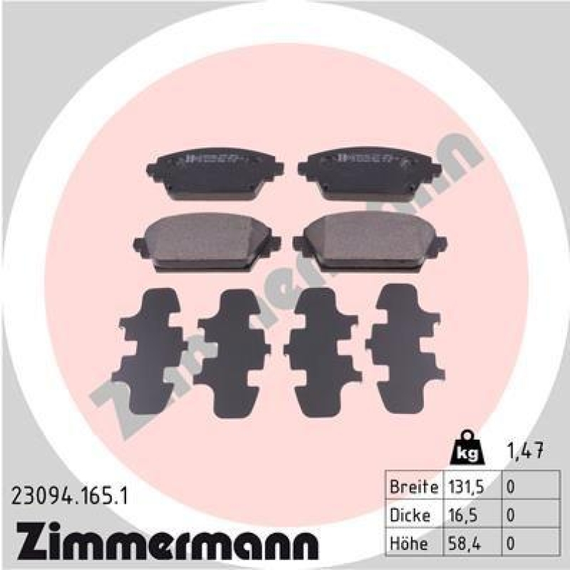 ZIMMERMANN Bremsbelagsatz, Scheibenbremse 23094.165.1