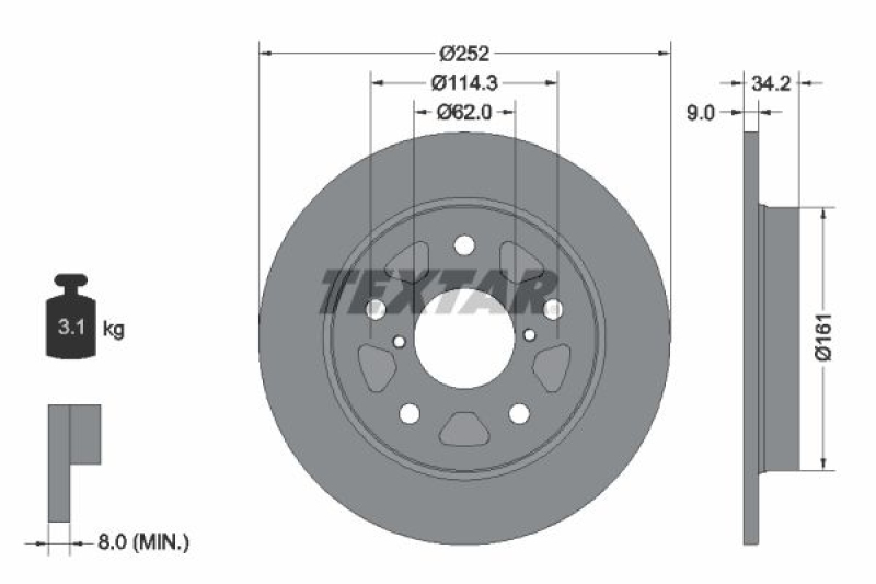 2x TEXTAR Bremsscheibe PRO 92305703