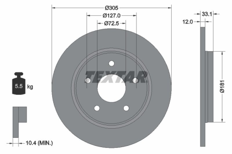 2x TEXTAR Bremsscheibe PRO+ 92181005