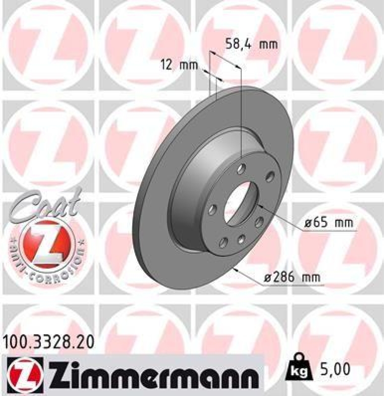 2x Zimmermann Bremsscheiben Coat Z Ø286mm Hinten passend für Audi TT 8J3 2.0 1.8 100.3328.20