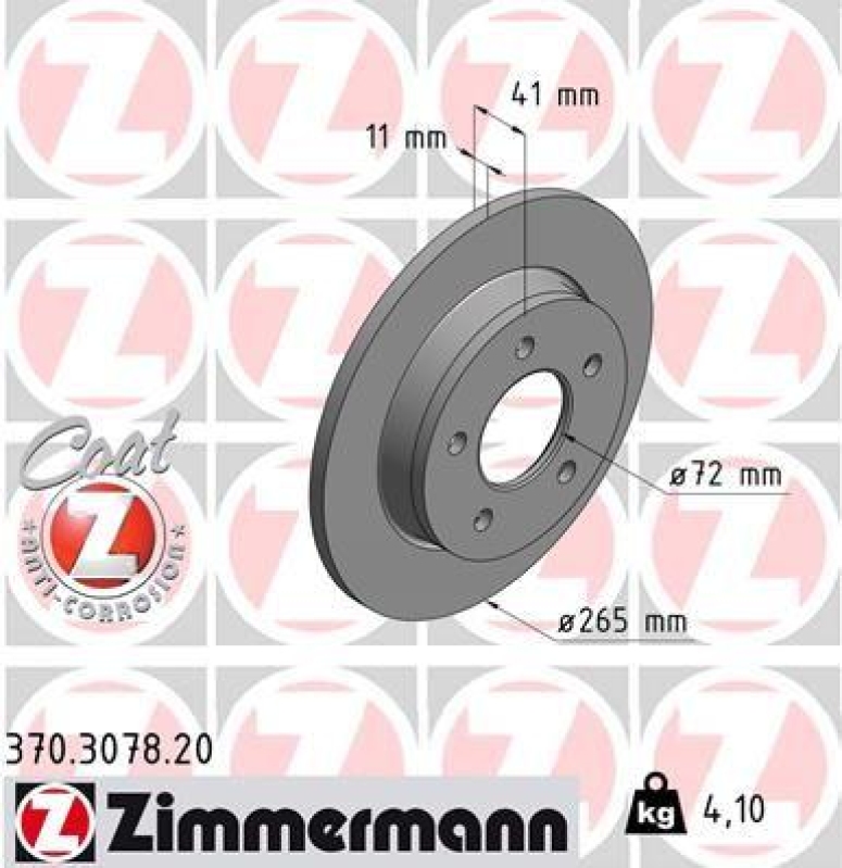 2x Zimmermann Bremsscheiben Coat Z Ø265mm Hinten passend für Mazda 3 1.6 MZR DI 370.3078.20
