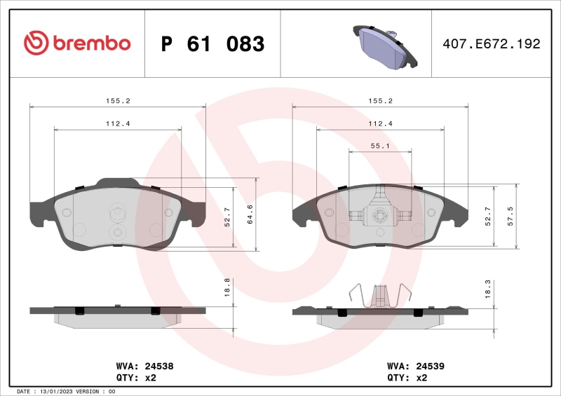 Brembo Xtra Line Bremsscheiben 283mm + Bremsbeläge Vorne passend für Citroen 1.6