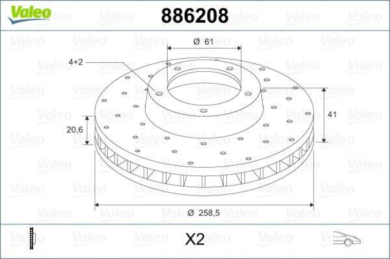 2x VALEO Bremsscheibe 886208