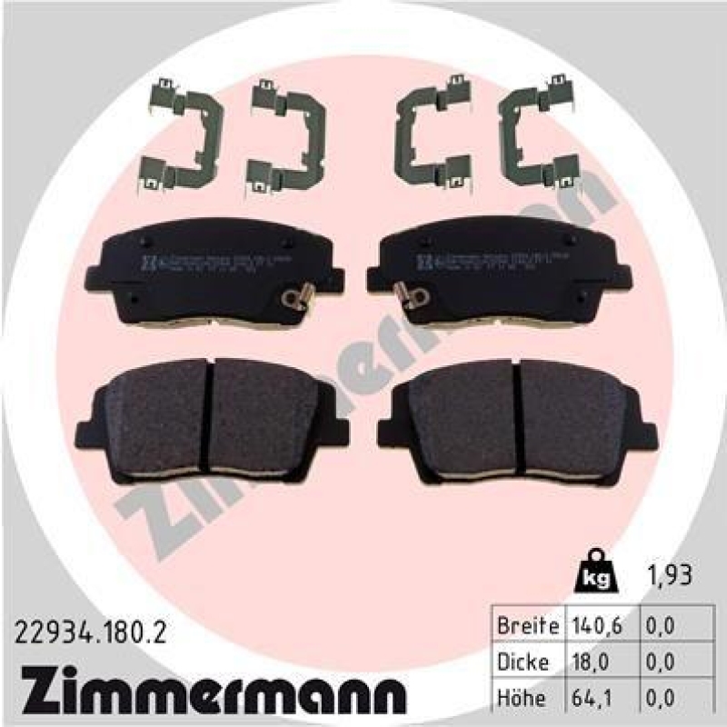 ZIMMERMANN Bremsbelagsatz, Scheibenbremse 22934.180.2
