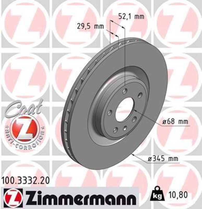 2x Zimmermann Bremsscheiben Coat Z Ø345mm Vorne passend für Audi A4 B8 8K5 Q5 100.3332.20