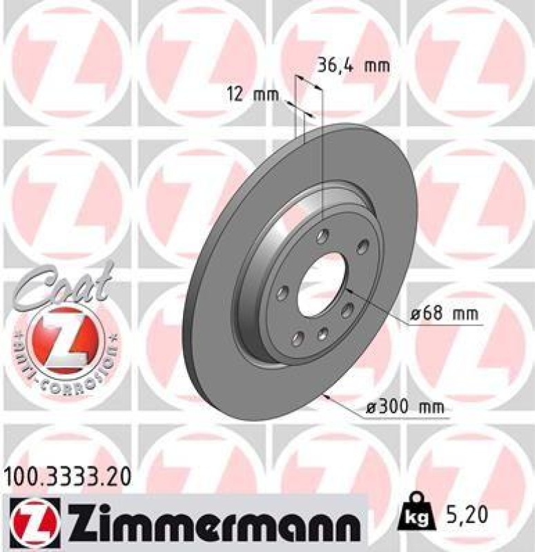 2x Zimmermann Bremsscheiben Coat Z Ø300mm Hinten passend für Audi A4 B8 A6 C7 Q5 100.3333.20
