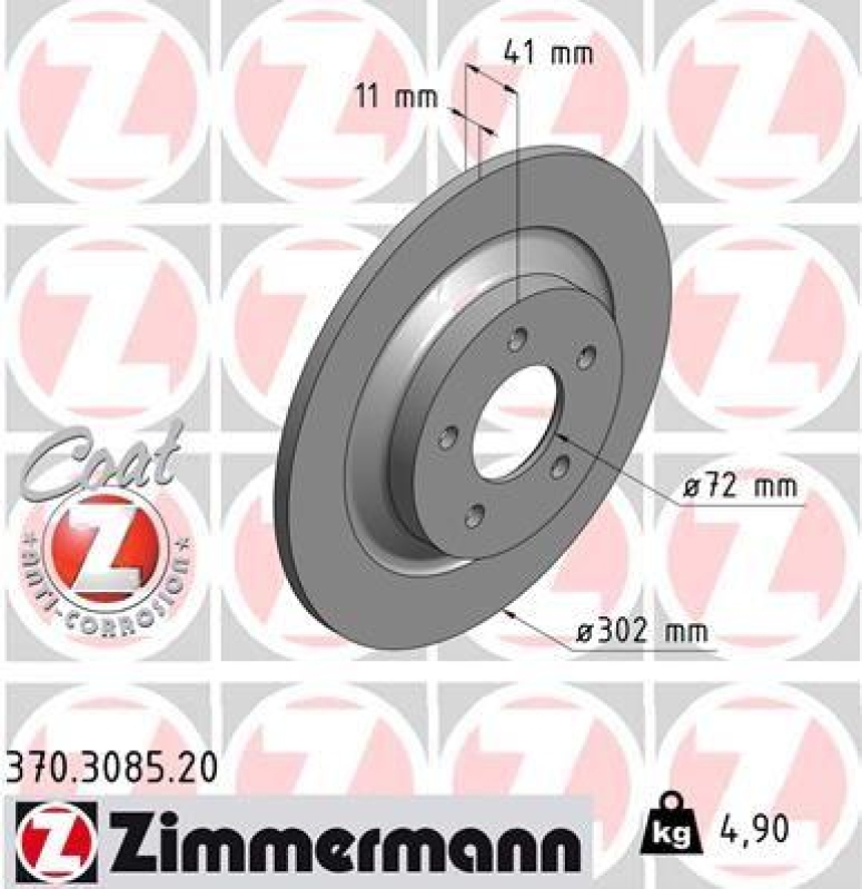 2x Zimmermann Bremsscheiben Coat Z Ø302mm Hinten passend für Mazda 5 2.0 1.8 1.6 370.3085.20
