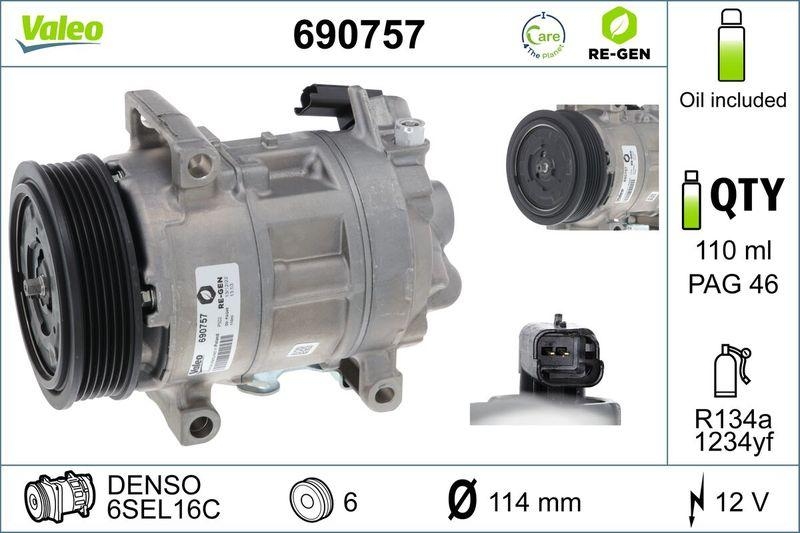 VALEO Kompressor, Klimaanlage VALEO RE-GEN - AT 690757