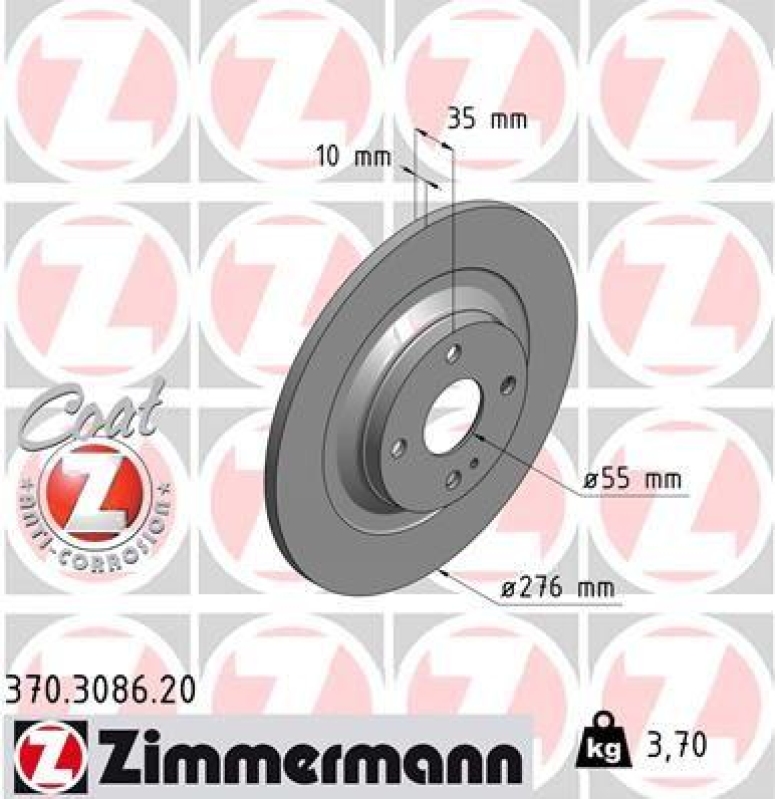 2x Zimmermann Bremsscheiben Coat Z Ø276mm Hinten passend für Mazda MX-5 2 1.6 370.3086.20