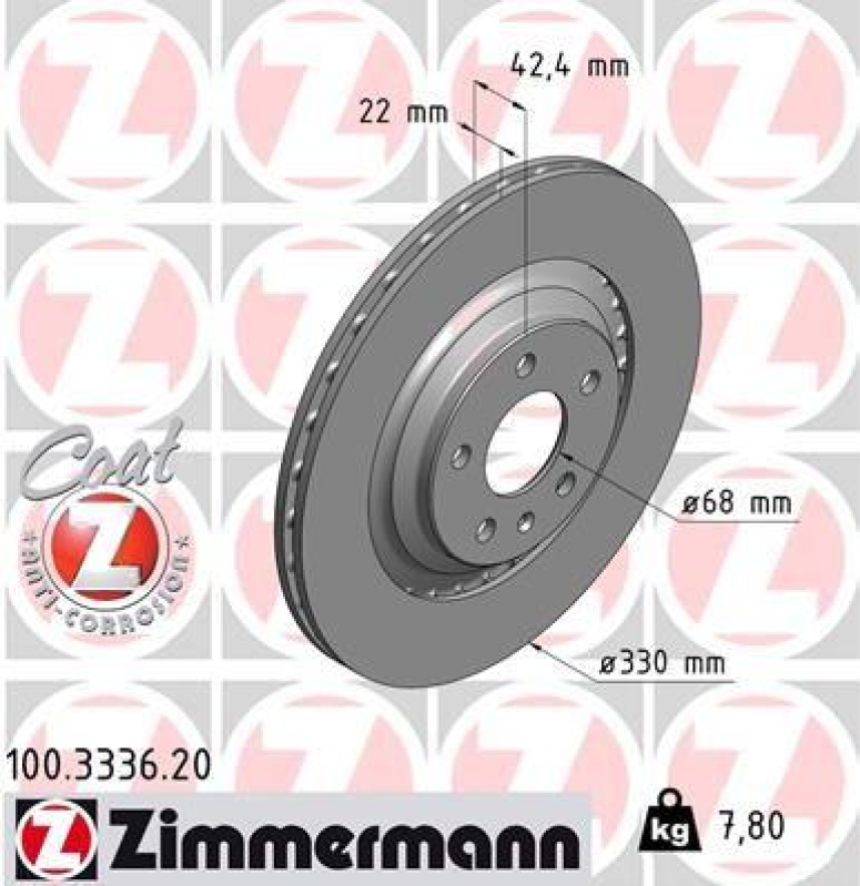 2x Zimmermann Bremsscheiben Coat Z Ø330mm Hinten passend für Audi A6 C6 4FH 3.0 100.3336.20